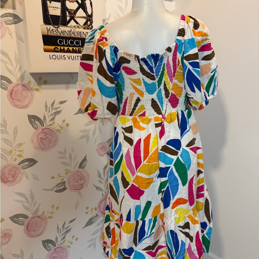 Tabitha Brown Vibrant Multicolor Leaf Print Mini Dress - Picture 5 of 7